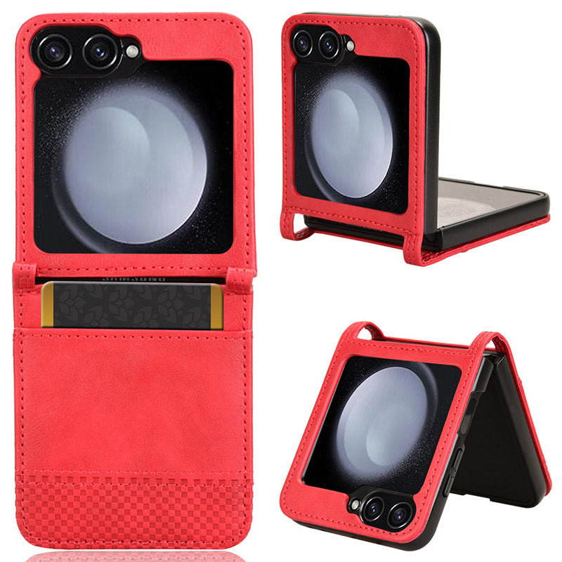 For Samsung Galaxy Z Flip6 5G Cover Retro Texture One-Piece Design PU Leather+PC Phone Case Shell with Card Slot - Red For Samsung Galaxy Z Flip6 5G Cover Retro Texture One-Piece Design PU Leather+PC Phone Case Shell with Card Slot - Red